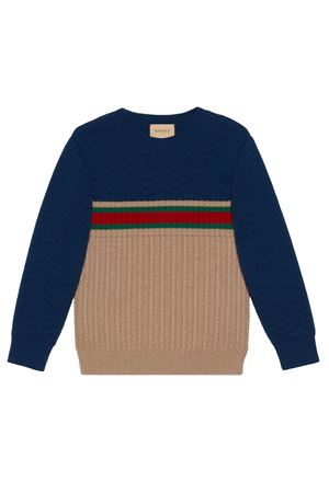 Maglione in lana blu e cammello GUCCI KIDS | 738312XKDAG2400